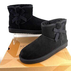 Koolaburra by UGG Victoria Mini Booties Black Suede Winter Bow Ankle Boots Sz 9
